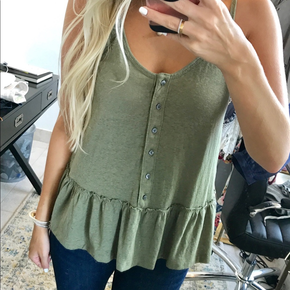 Green Tank with Button Detail